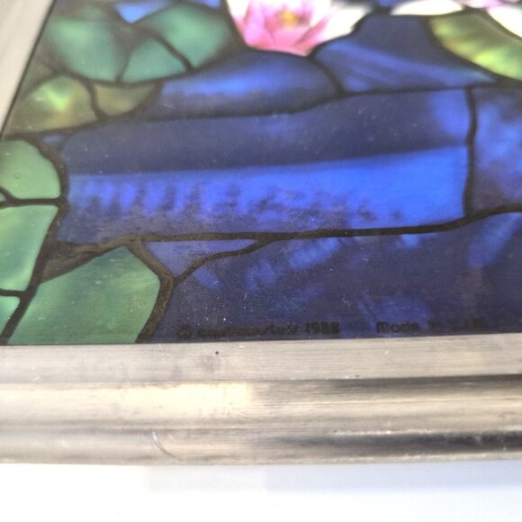 VTG Monet Lilies in the Pond Stained Glass Panel by Glassmasters Signed 1988 USA - Picture 3 of 3